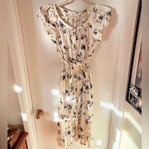 Dainty Floral Print Black + Cream Dress with Ruffled Sleeves